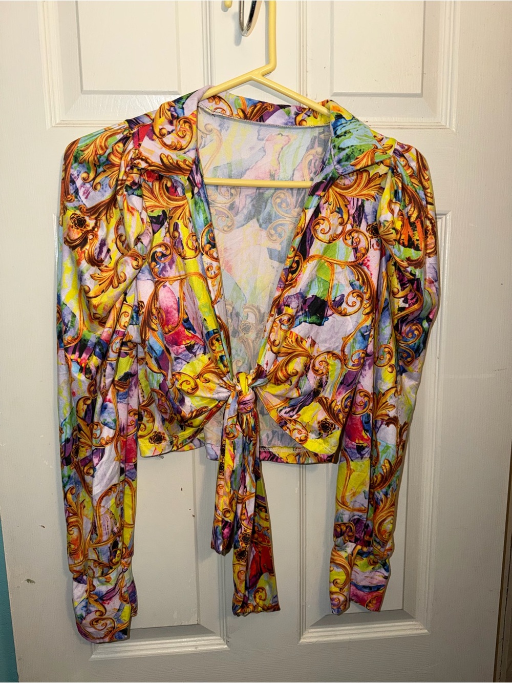 Printed Tie-Front Women’s Blouse in Multicolor
